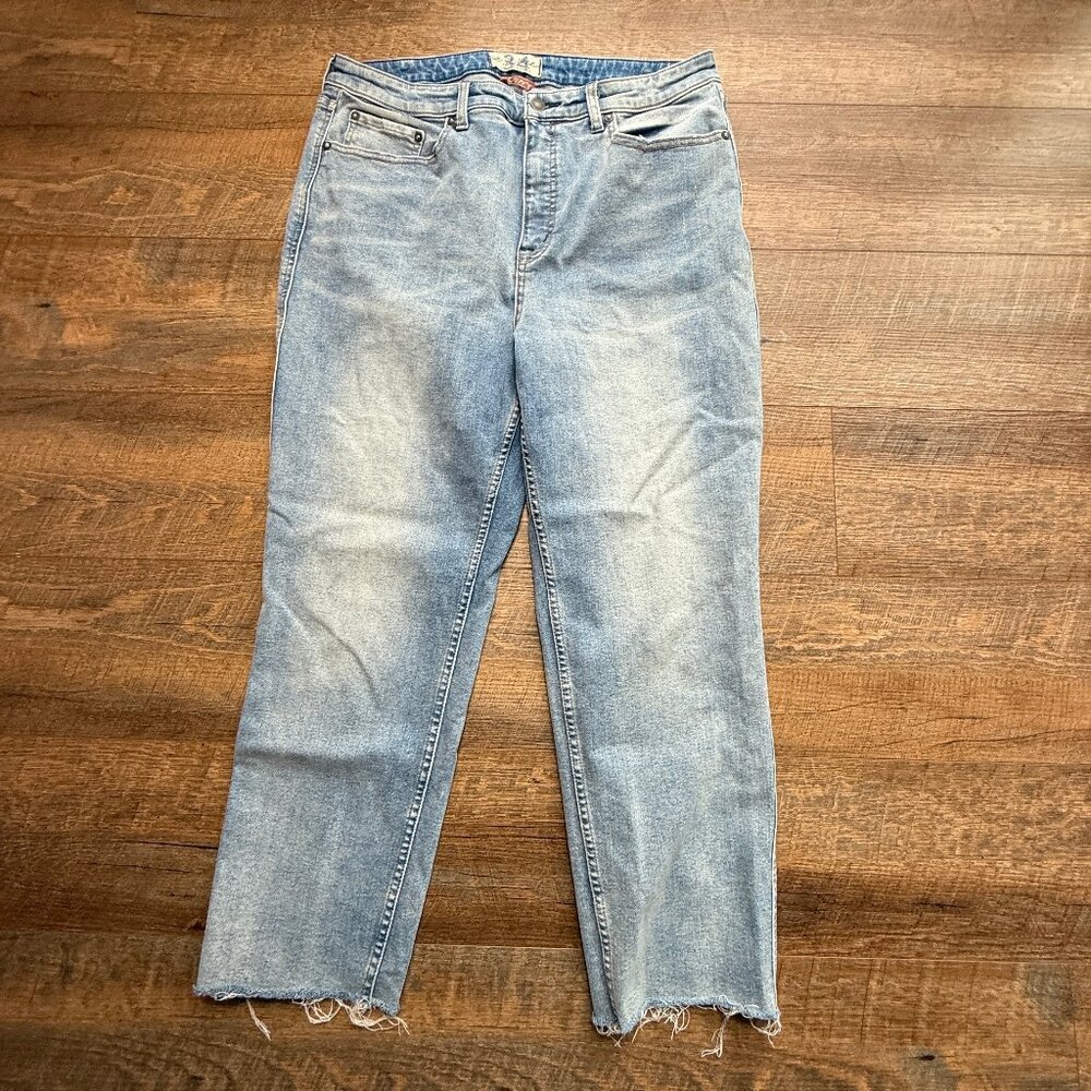 We The Free Jeans Curvy High Rise Women's 34 Blue Frayed Denim Straight